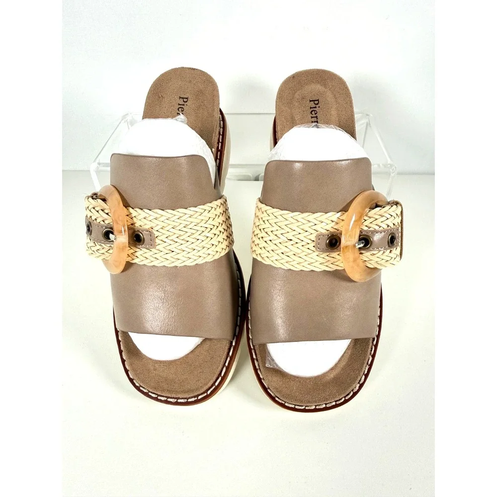 Pierre Dumas Expand 4 Nude Combo Wedge Slide Sandals New Sz 8M